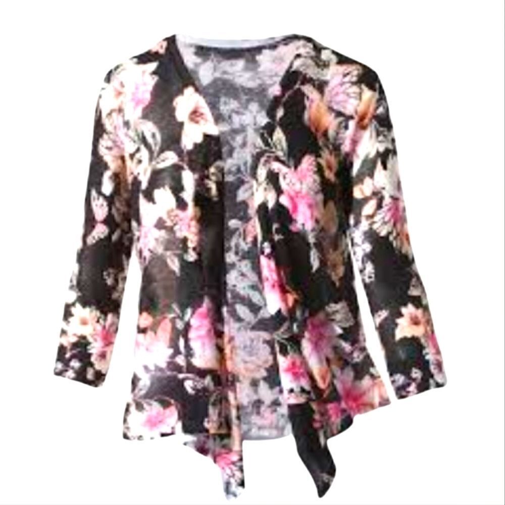 EC CHICO'S BUTTERFLY GARDEN OPEN CARDIGAN SZ S
